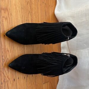 Sam Edelman Black Suede Fringed Ankle Booties